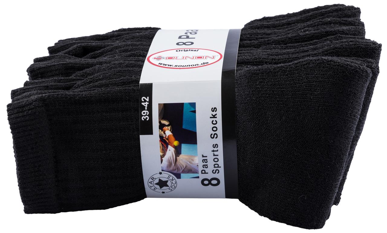 8 | 16 | 24 PAAR SPORTSOCKEN TENNISSOCKEN ARBEITSSOCKEN DAMEN & HERREN | SCHWARZ - UNI